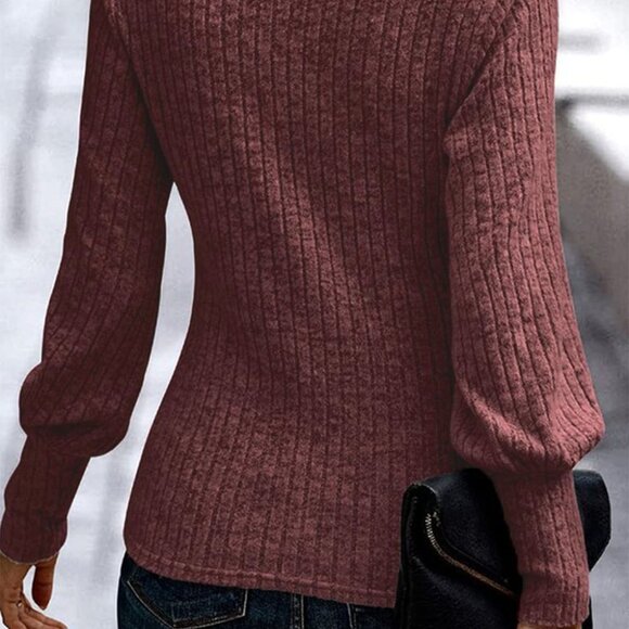 Mineral Red Ribbed Bishop Sleeve Pullover Top - Picture 2 of 5